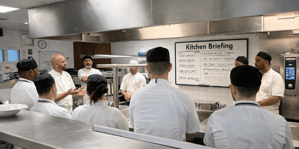 Επαγγελματική κουζίνα, kitchen briefing πριν από την έναρξη της βάρδιας