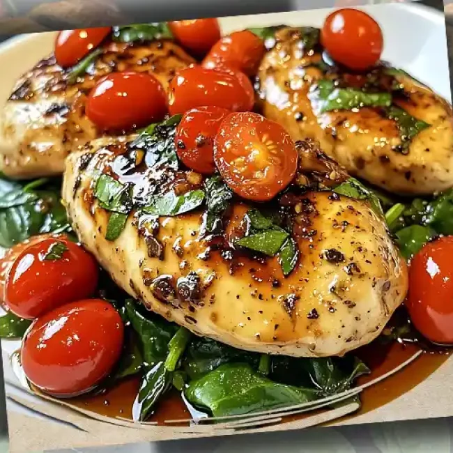 Στήθος κοτόπουλου με βαλσάμικο, σπανάκι και ντοματίνια
